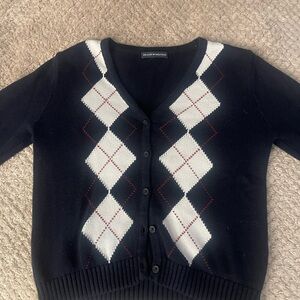 Brandy Melville Navy and White Argyle Cardigan
